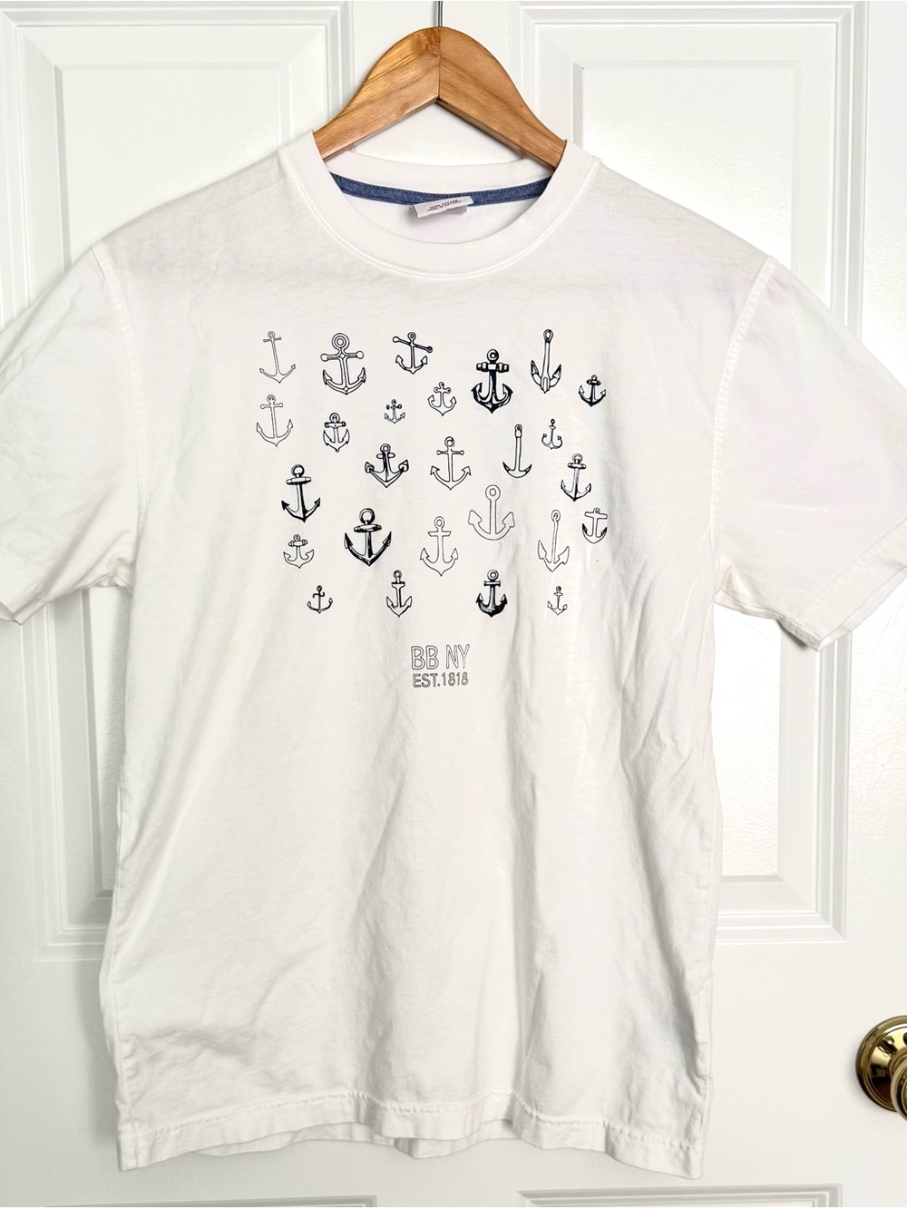 Brooks Brother New York Outlet Nautical Anchors White and Navy Blue Shirt Small